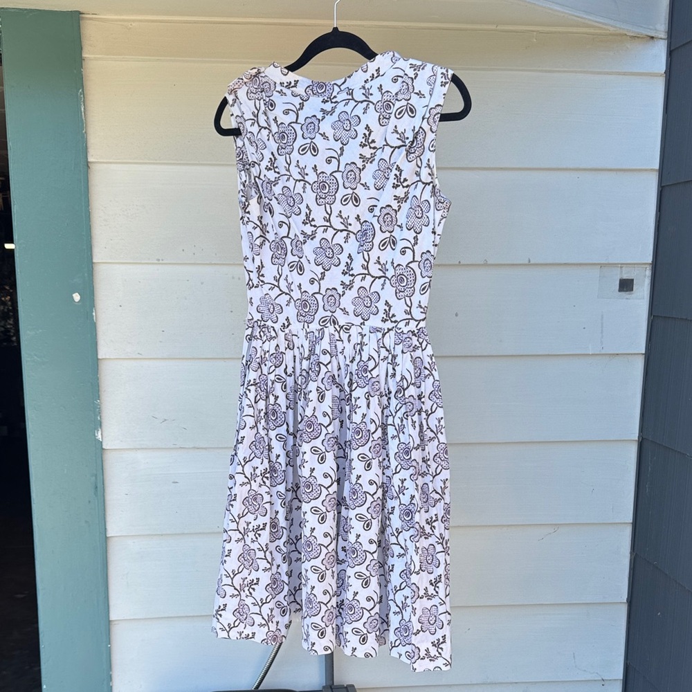 1960s Floral Sleeveless Dress - White and Brown